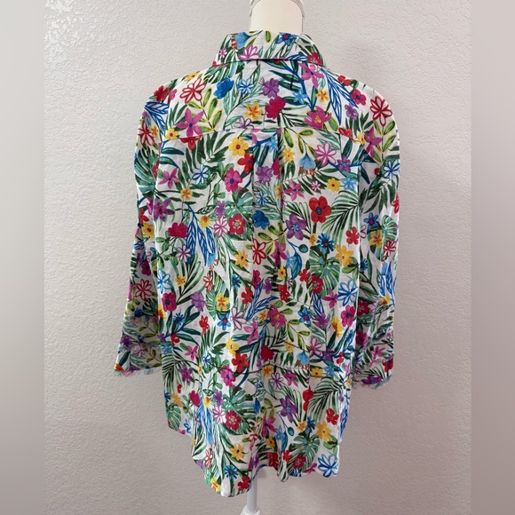 JHON MARK Floral Button Collared Blouse Multicolor 100 % Linen XL Long Sleeve - Picture 3 of 13